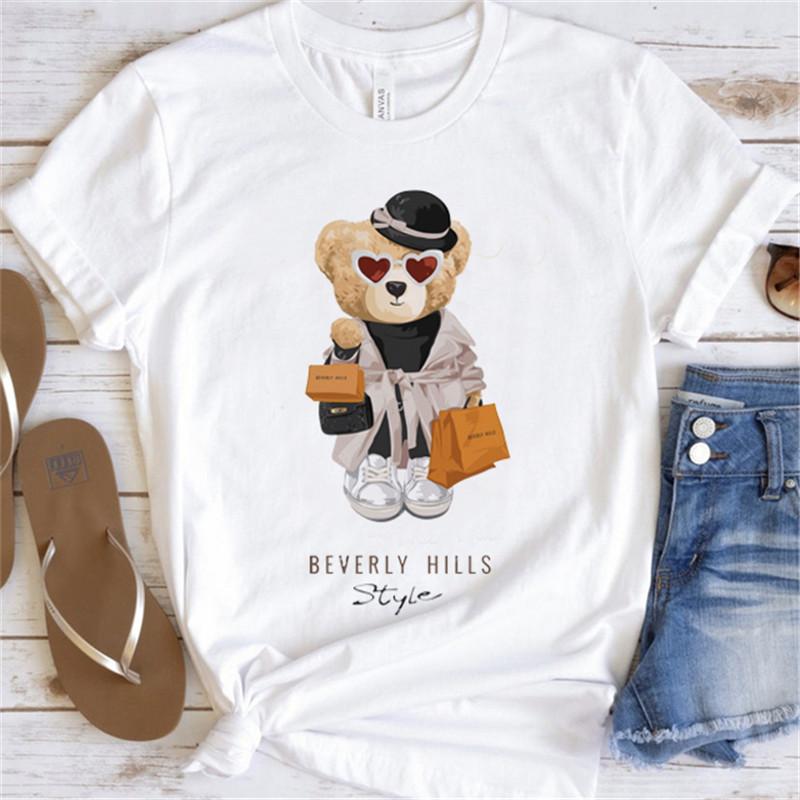 Cool Bear Cartoon Pattern T-shirt Women Tops Summer Vigorous Lovely Harajuku Female Fashion Tees Ladies Shirt