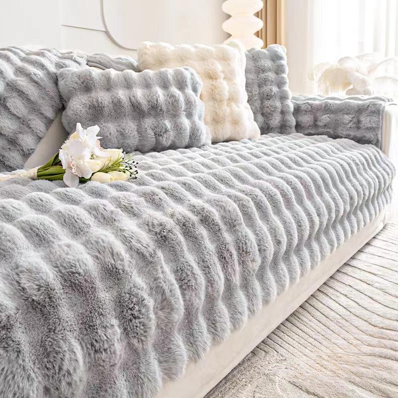 Теплый розовый плюшевый диван-полотенце, мягкий зимний утолщенный чехол для дивана с кроликом, нескользящая универсальная наволочка, домашний защитный коврик