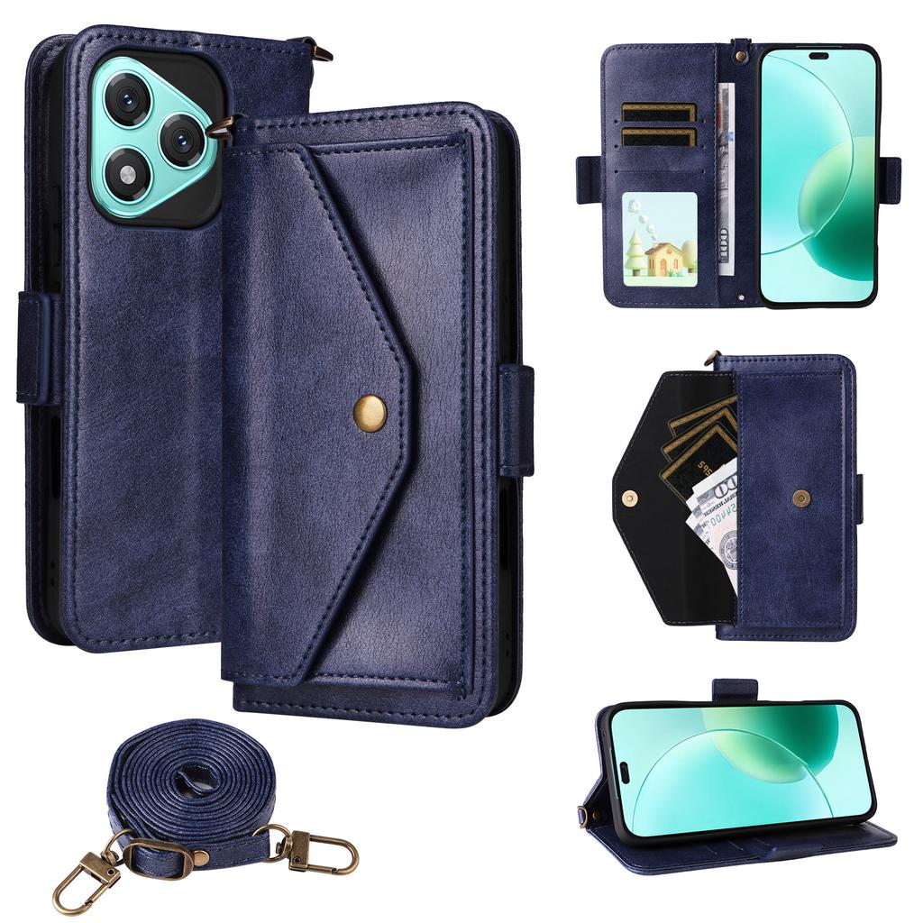For Honor 400 Lite 5G Leather Case Magnetic Closure Wallet Stand Phone Cover with Crossbody Strap