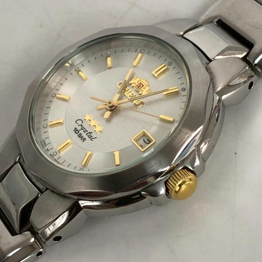 Б/у ORIENT Orient Crystal Three Star Мужские Автоматические Часы Серебристые Ретро Дата Редкие Редкий Камень Отличные Редкие