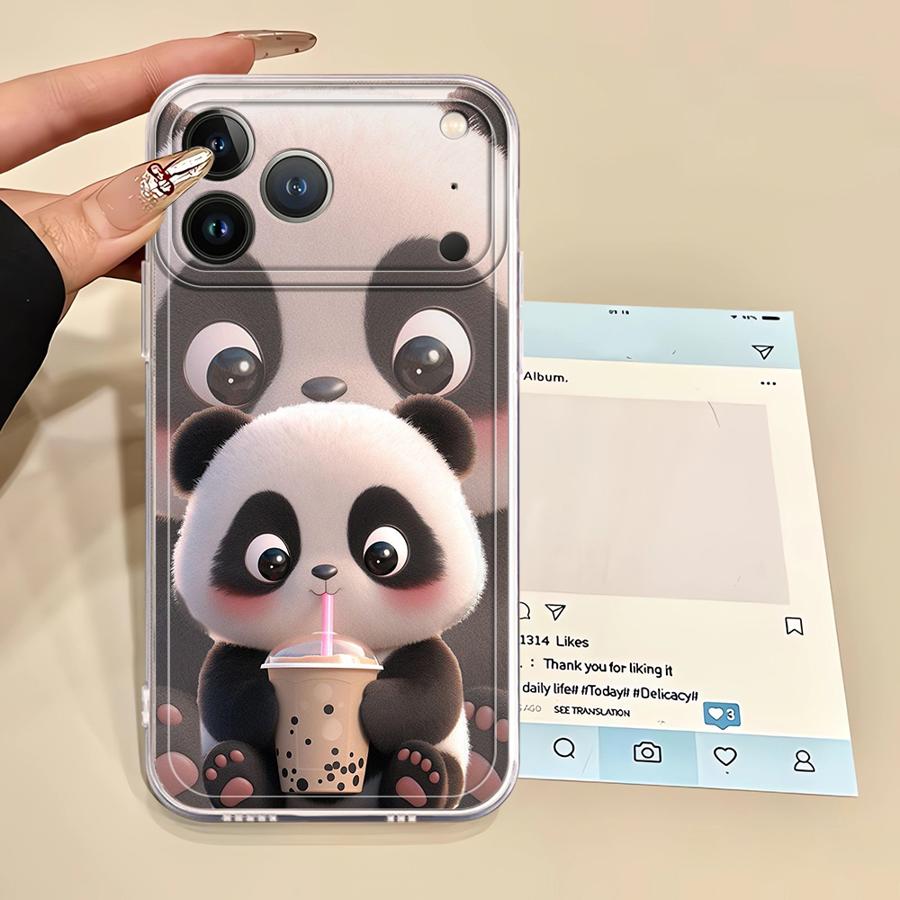 Милый Чехол Панда для iPhone 17 Pro Max XS Max 13 Pro 12 Mini 16 Air 15 14 Plus XR 7 8 11 Мягкая Крышка для Телефона