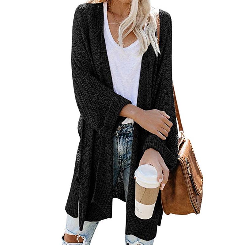 Fall and Winter Women's Plus Size Knitwear Long Split Rolled Sleeve Cardigan Sweater