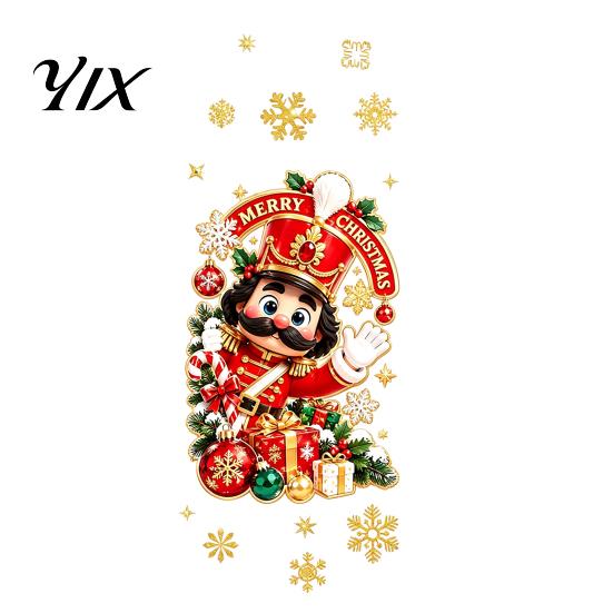 Indoor Window Decorations 2Pcs Christmas Nutcracker Clings, Cartoon Soldier & Snowflake Static Glass Stickers, Retro Style Decals Reusable PVC