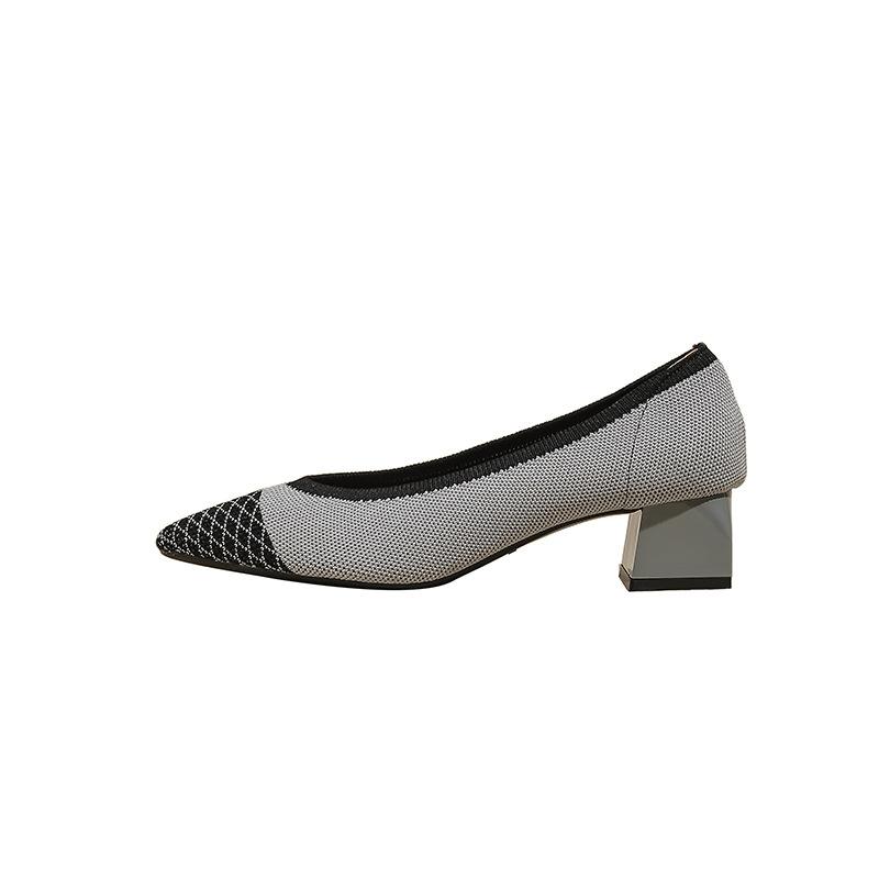 2026 new princess shoes pointed head light mouth woven shoes middle heel flying woven breathable thick heel color matching high heels
