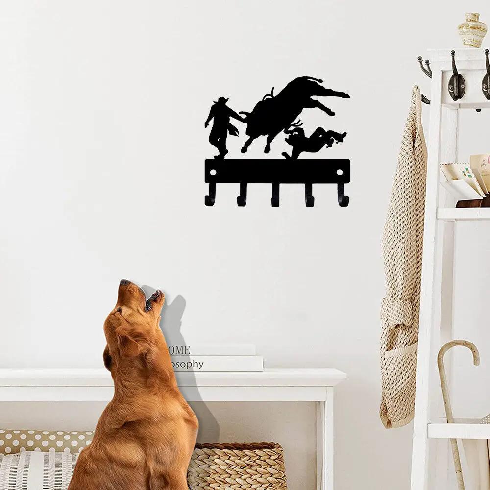 1pc Cowboy Bull Rider Rodeo Clowns Key Rack Hanger - 9 Inch Wide Metal Wall Art for Western Decor