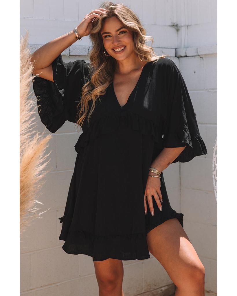 Azura Exchange Ruffled Sleeve V Neck Babydoll Mini Dress