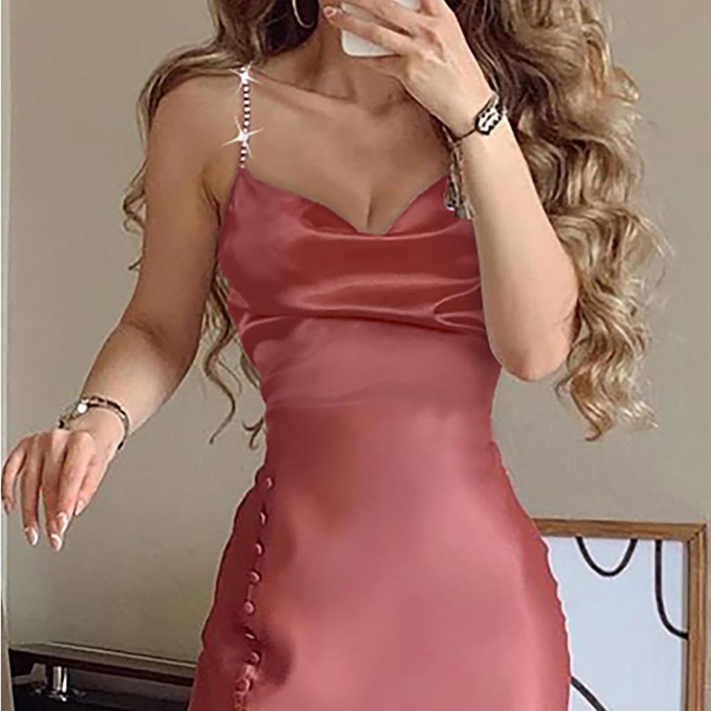 Женское модное платье с v-образным вырезом и бретельками из бисерной цепочки