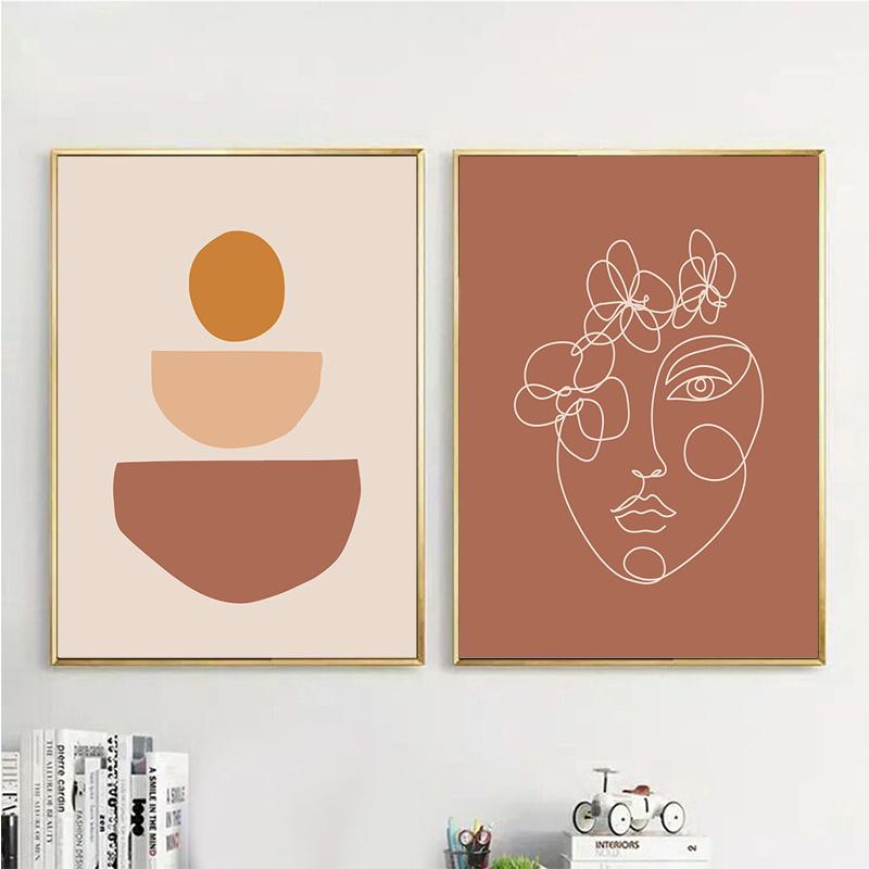 Абстрактное Настенное Искусство Бохо Плакат Декор Терракотовая Живопись Плакаты и Принты Линейные Художественные Фотографии для Гостиной Украшения Дома
