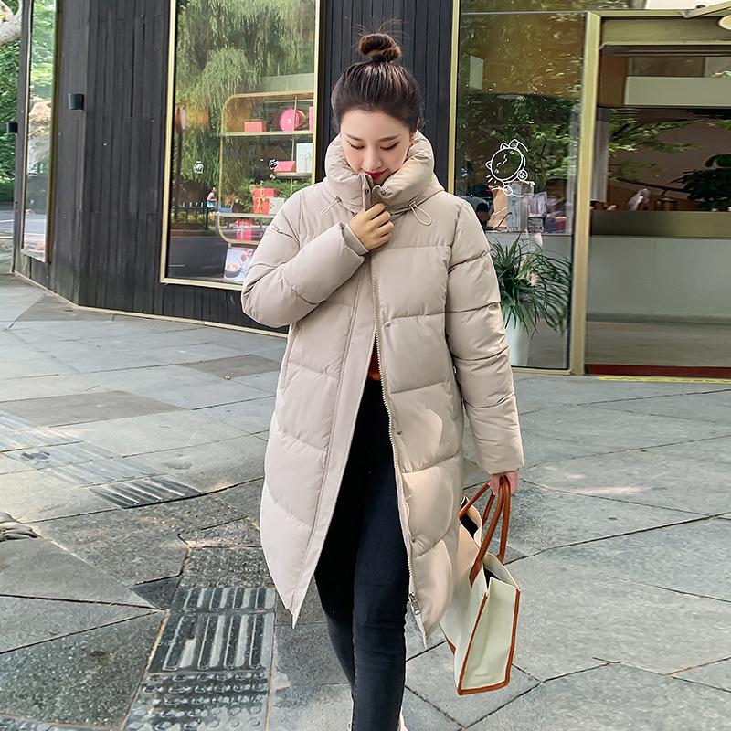 Женская осенне-зимняя куртка с воротником на шнурке и пуговицами, длинная парка на молнии, свободное теплое хлопковое пальто
