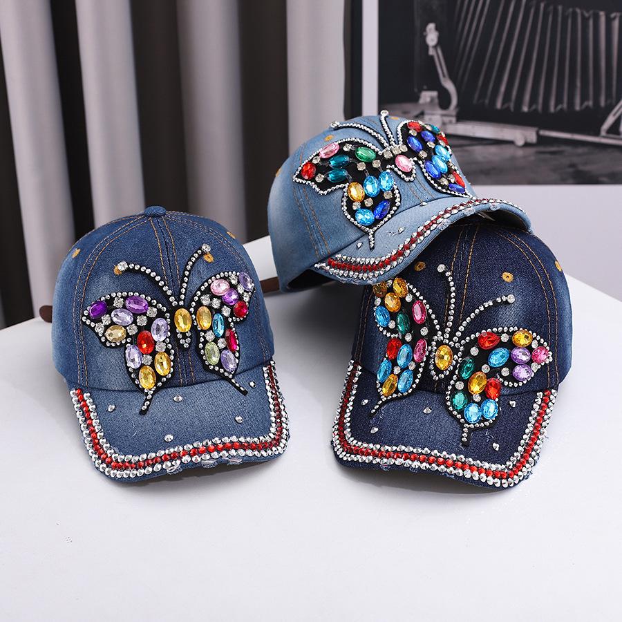Европейская и американская мода Стразы Бабочка Джинсовая бейсболка - Универсальный аксессуар для улицы и защиты от солнца