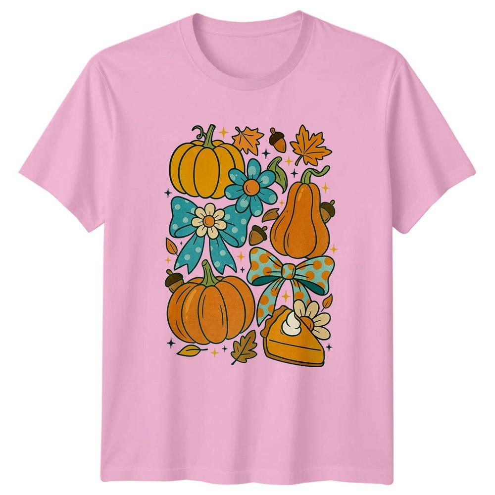Retro Pumpkin Bow TShirt Autumn Fall Seasonal Gift For Him And Her
