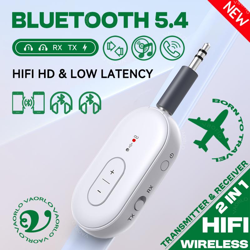2 в 1 Bluetooth 5.4 передатчик приемник стерео 3.5 мм AUX самолет аудио беспроводной адаптер микрофон для ТВ наушники автомобиль самолет
