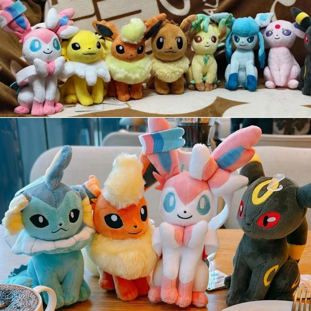 9 Styles Eevee Evolution Plush Toy Set Eevee Sylveon Umbreon Espeon Vaporeon Soft Fluffy Stuffed Doll Collection Gift for Fans