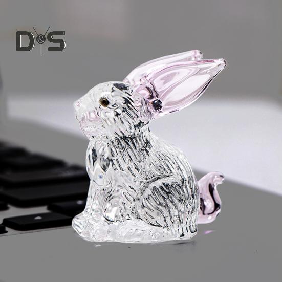Искусственная хрустальная фигурка кролика, прозрачная коллекционная статуэтка кролика, стеклянное художественное украшение в виде животного, скульптура кролика для домашнего офиса, стола, автомобиля