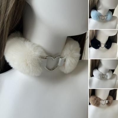Пушистый чокер, съемное пушистое ожерелье, сплав, сердце, искусственный мех, чокер для женщин, мужчин, для повседневной носки, свиданий, вечеринок