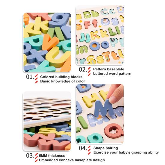 Деревянная алфавитная головоломка для малышей, заглавные строчные буквы, обучение сопоставлению, детский сад, дошкольное раннее образование, азбука, игрушка-головоломка