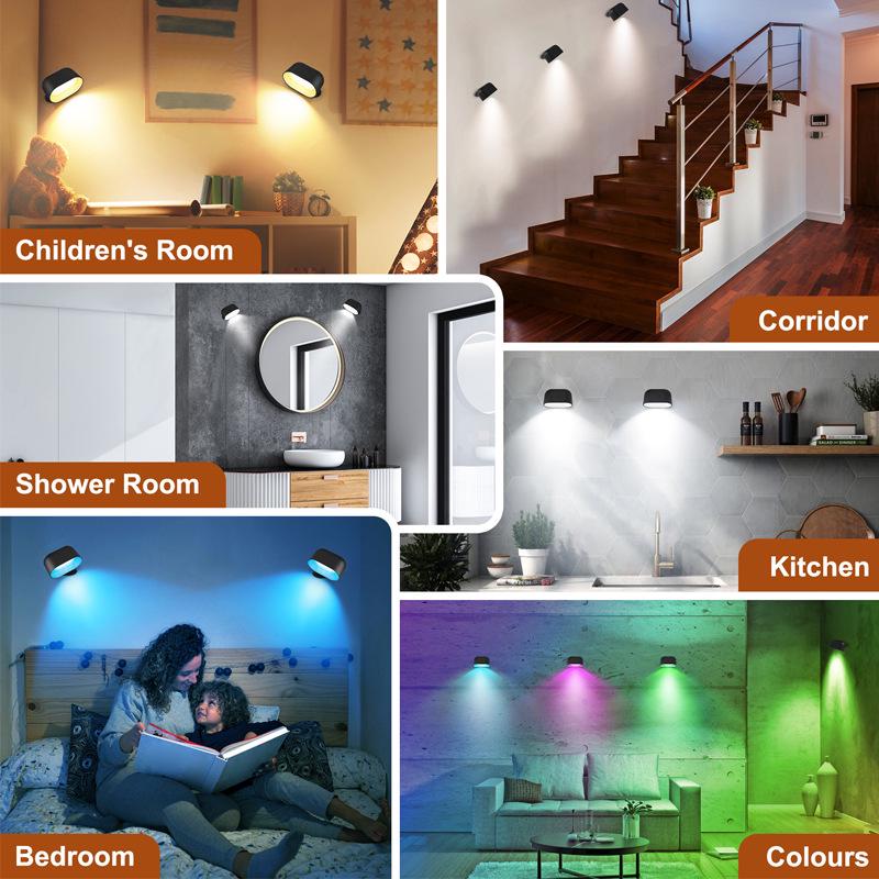 USB Rechargeable 360° Rotating Touch Wall Lamp with Remote & Color Changing for Bedroom