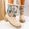 Women's Plus Size Floral Suede Snow Boots Casual Middle Tube Waterproof Platform Thick Heel Fleece Fur Anti Slip Cotton Boot Shoes 35-43