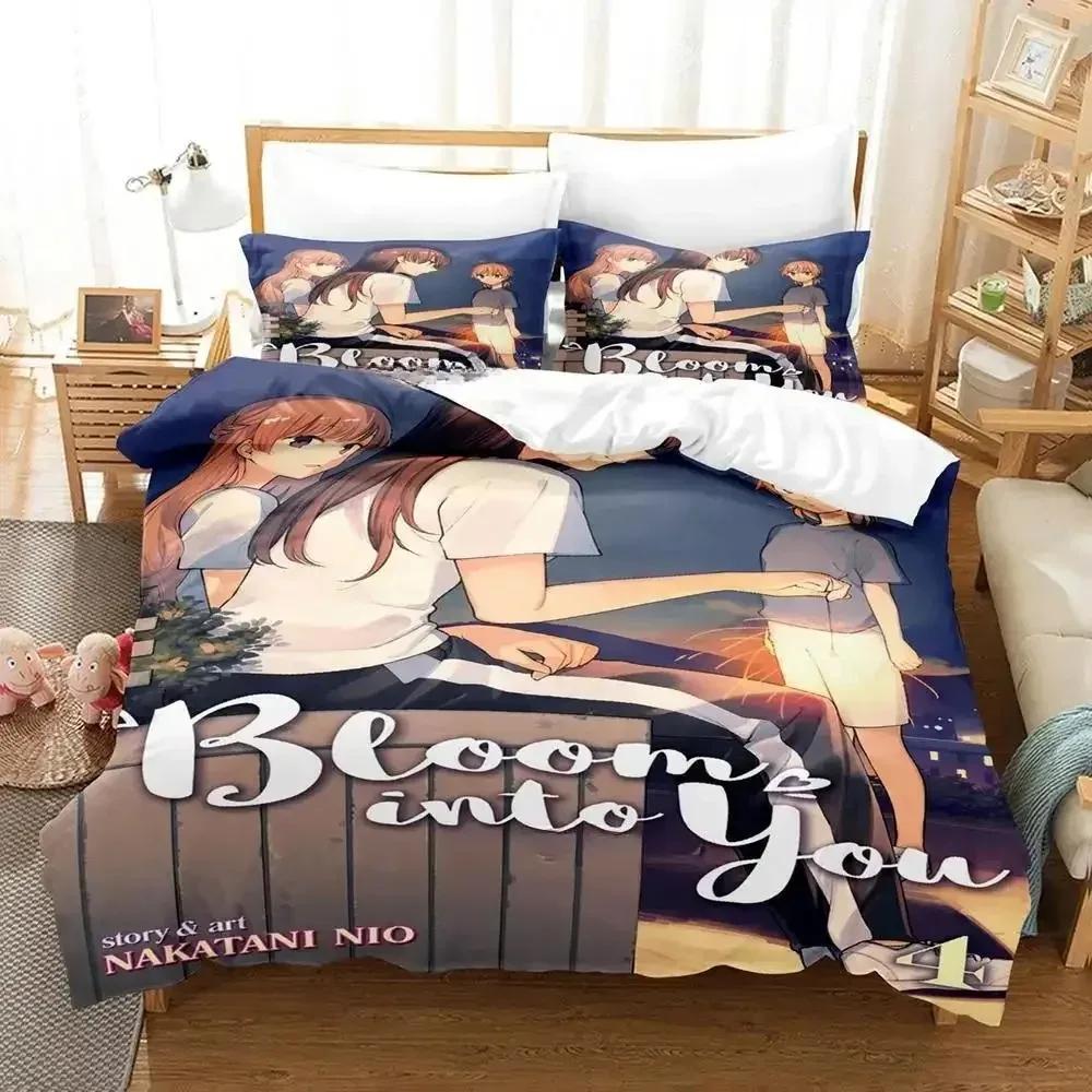 Новый набор постельного белья Bloom Into You Односпальный Полуторный Двуспальный Евро Размер Кинг Сайз Комплект для спальни Взрослый Ребенок Пододеяльник Комплекты Постельное белье с принтом Аниме