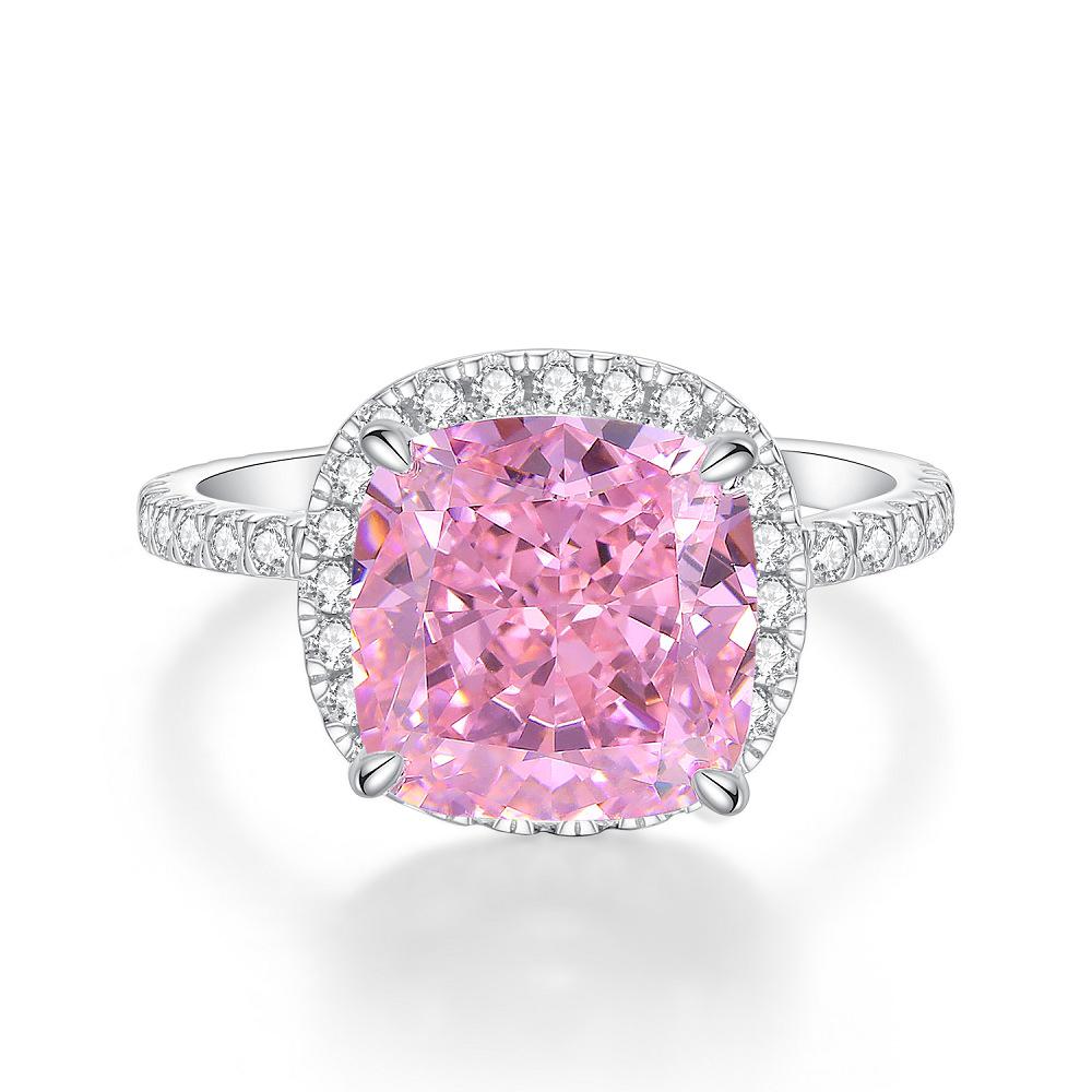 Pink Diamond Zircon Ring: S925 Sterling Silver, 5 Carat, Full Pave, European American Style