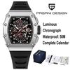 PAGANI DESING Men's Quartz Watches Skeleton Dial 100M Waterproof Sport Rectangle Sapphire glass Watch for Men