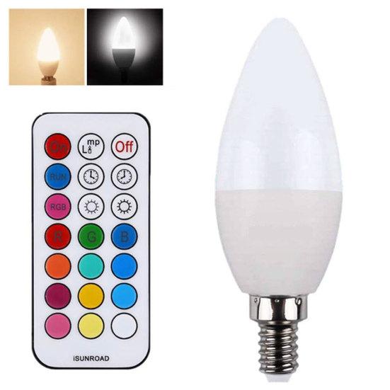 3W E27/E14/E12/B22 RGB Color Changing LED Candle Light Bulb with Remote Control