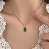 Сине-зеленый Шампанское Драгоценный Камень 18K Позолоченная Титановая Сталь Ретро Ожерелье - Модный Европейский Американский Стиль для Женщин и Пар.