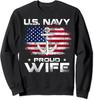 US Navy Proud Wife With American Flag Veteran Day Unisex Crewneck Sweatshirt