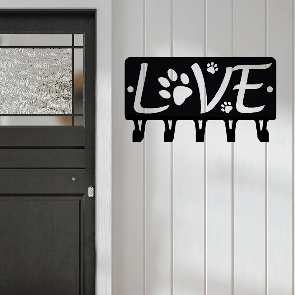 Вешалка для собачьих лап и органайзер для поводков для собак Love with Dog Paw Rack, настенное искусство, настенные крючки, декоративное железное искусство для любителей домашних животных
