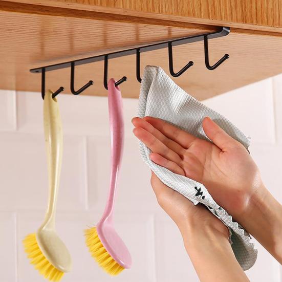 3/6Pcs Shelf Mug Hanger Storage Hooks Simple Installation Under-Cabinet Coffee Mug Holder Kitchen Utensils Organizer