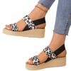 Лето 2025 года, новые модные и сексуальные босоножки на танкетке с леопардовым принтом, женские сандалии большого размера с эластичным покрытием для стопы, импортные босоножки