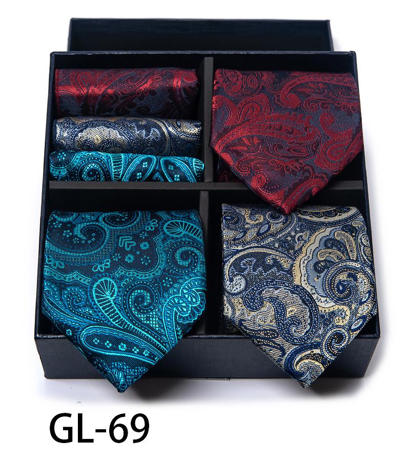 Men'S Gift Box Set Tie Fashion Business Net Color Jacquard Tie Square Scarf