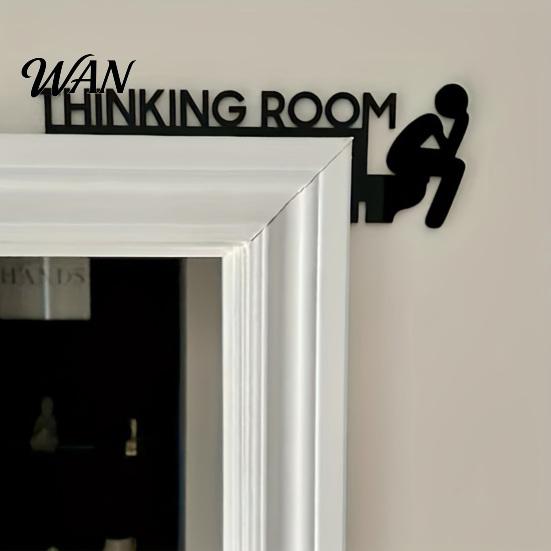 Funny Bathroom Plaque Thinking Room Door Sign Wall Art Humorous Metal Decor Toilet Topper Black Iron Restroom Frame Easy Install