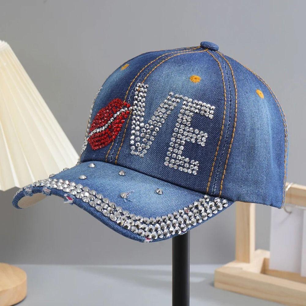 Adjustable Rhinestone Baseball Cap Women Cotton Denim Baseball Cap New Sequins Sports Cap