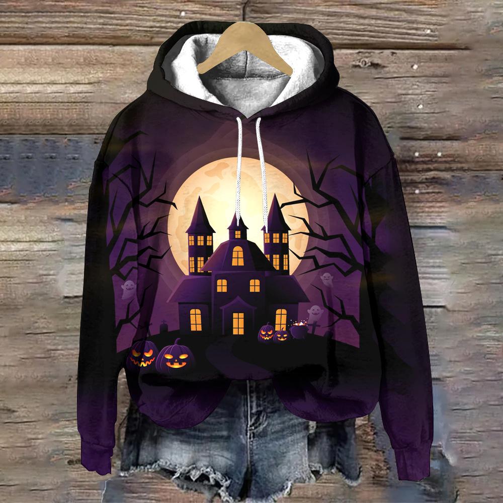 Модные свободные женские толстовки с рисунком из мультфильмов, женские толстовки с капюшоном на Хэллоуин, осенняя женская одежда, топы, повседневные толстовки с капюшоном