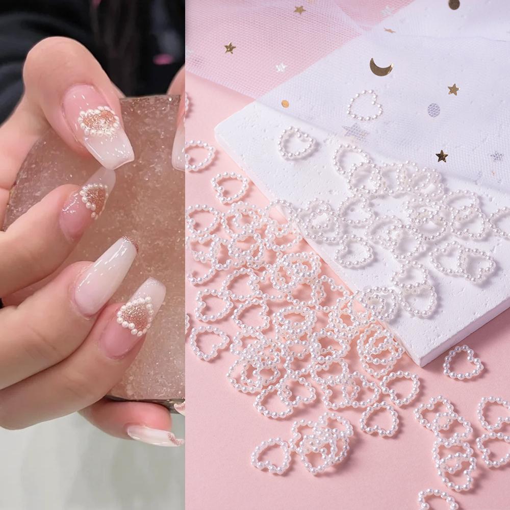 100 шт. полые белые жемчужные сердечки для ногтей оптом фиолетовые розовые плоские для самостоятельного украшения ногтей мобильного телефона ноутбука ювелирных изделий ремесел Ac