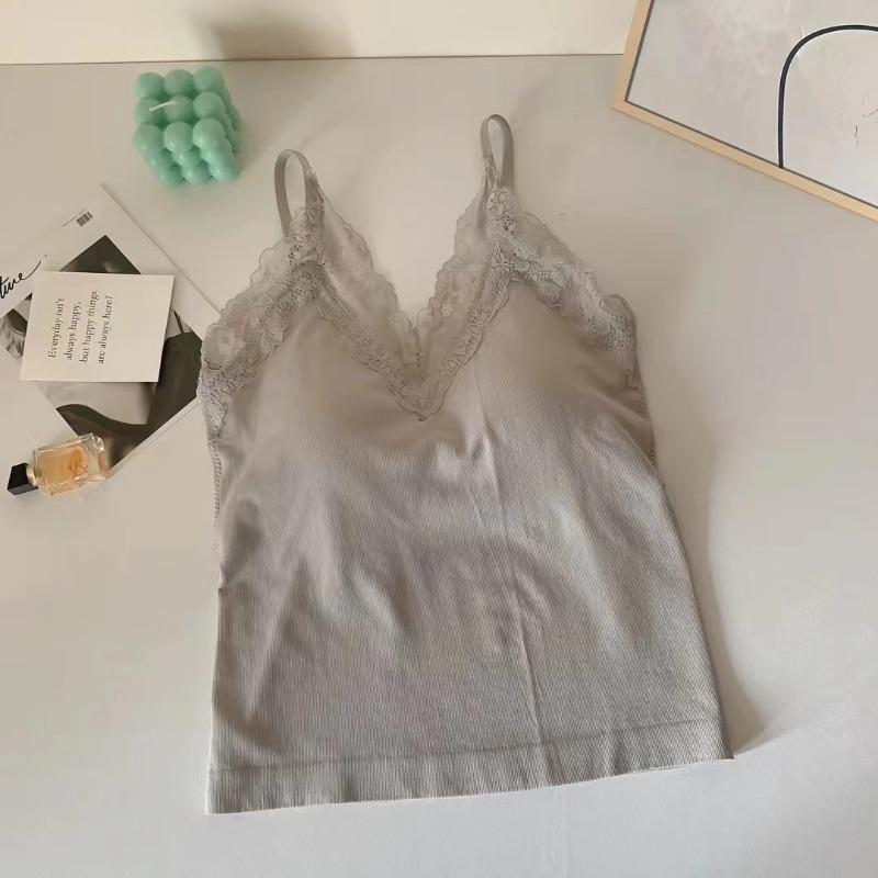 Бесшовный топ с кружевной отделкой и встроенным бюстгальтером, облегающий летний стиль