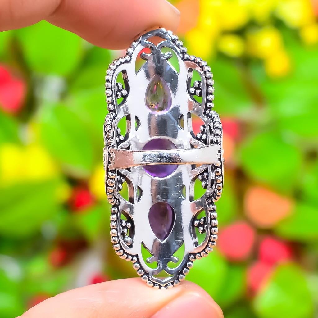 Sage Amethyst Gemstone Handmade 925 Sterling Silver Jewelry Ring Size 8.5 Z2D99