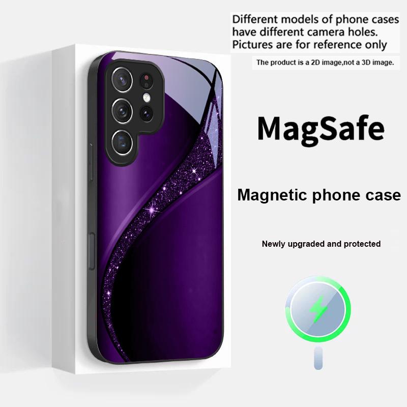 Блестящий золотой галактический чехол для телефона из стекла для Magsafe Samsung S25 S25 Edge S25Ultra S8 9 10 20 S21 Pro 22 Plus S23 FE S24 Ultra