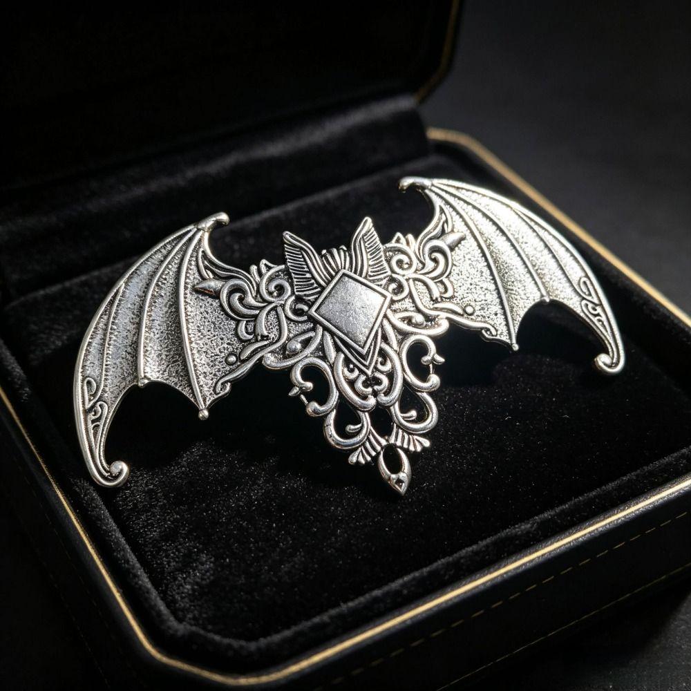 Antiqued Gothic Carved Bat Hair Barrette Viking Halloween Cosplay Hair Clip Cosplay Costume Prop