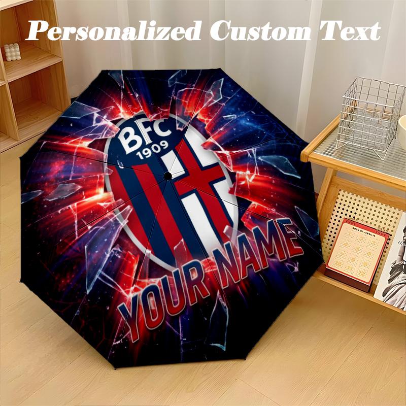 8 Rib Auto Folding Umbrella Bologna FC Print Custom Name Text Portable Rain Gear