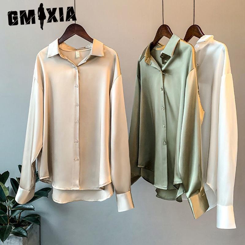 GMXIA Женские модные повседневные однотонные блузки и рубашки-поло с длинным рукавом с принтом