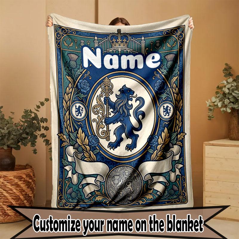Custom Name Personalized Chelsea Football Club Print Blanket, Home Decor, Bedroom, Sofa, Camping, Couch, Gifts for Birthday Christmas