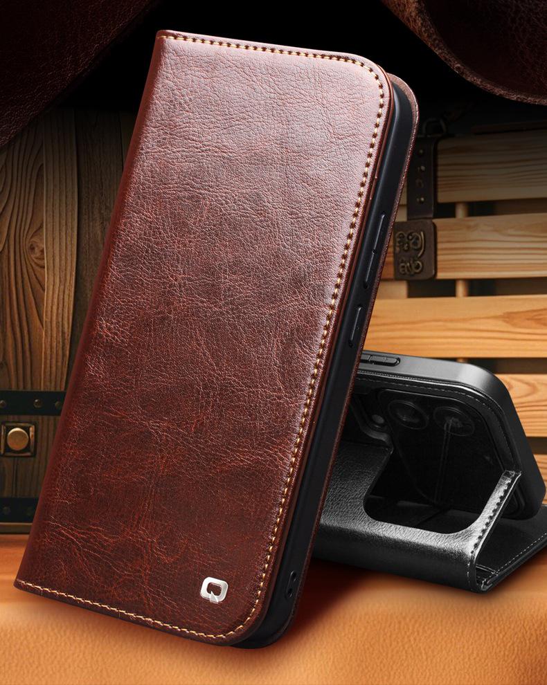 Чехол-книжка Chali из натуральной кожи для Xiaomi 17 Pro Max со подставкой и защитой объектива