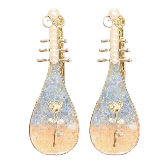 2 шт. Заколки для волос в форме пипы в китайском стиле с цветочным узором и декором из искусственного жемчуга, фестивальные