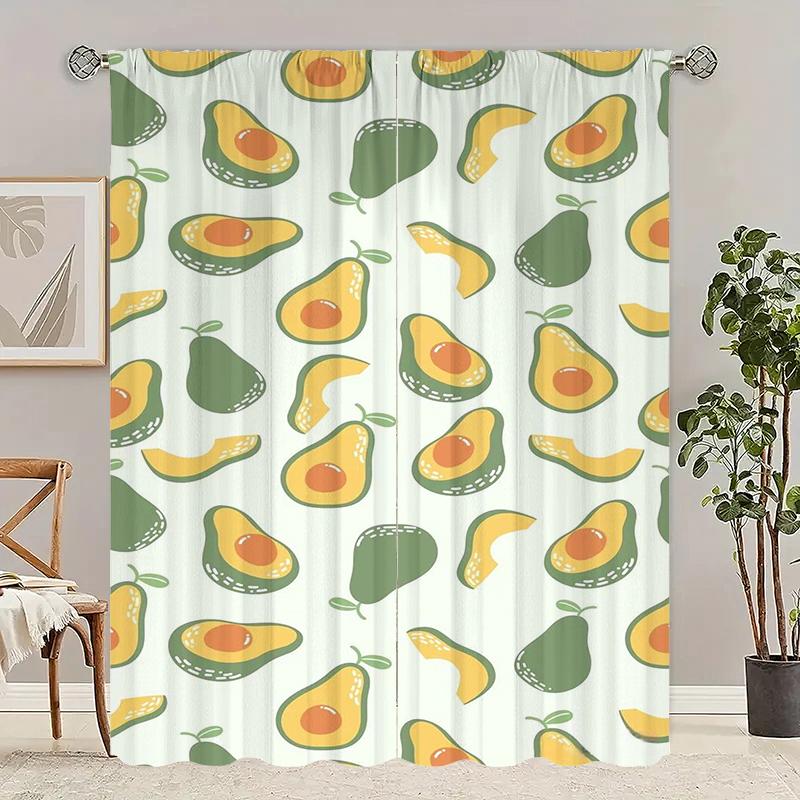 2 Pieces - Cartoon Fruit Pear Print Curtain, 100% Polyester Material, Suitable for Bedroom Curtains and Living Room Decoration