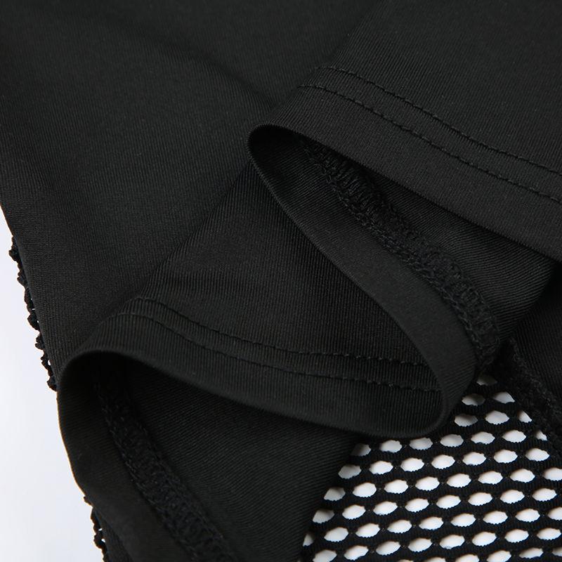 Готический черный укороченный топ, шикарная прозрачная сетчатая лоскутная футболка с длинным рукавом, облегающая базовая футболка для женщин в стиле панк, прошитые футболки