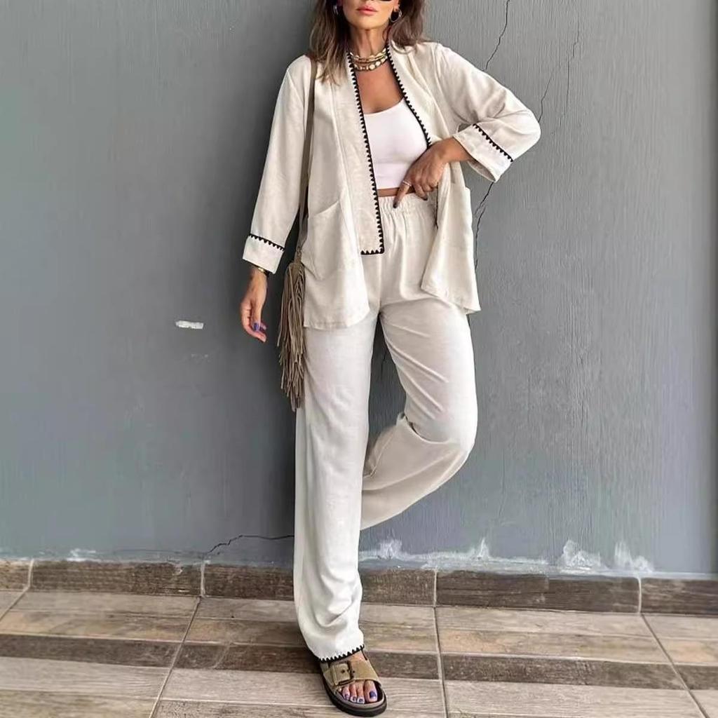 2024 Women's Fashion Casual Cardigan & Wide-Leg Pants Set