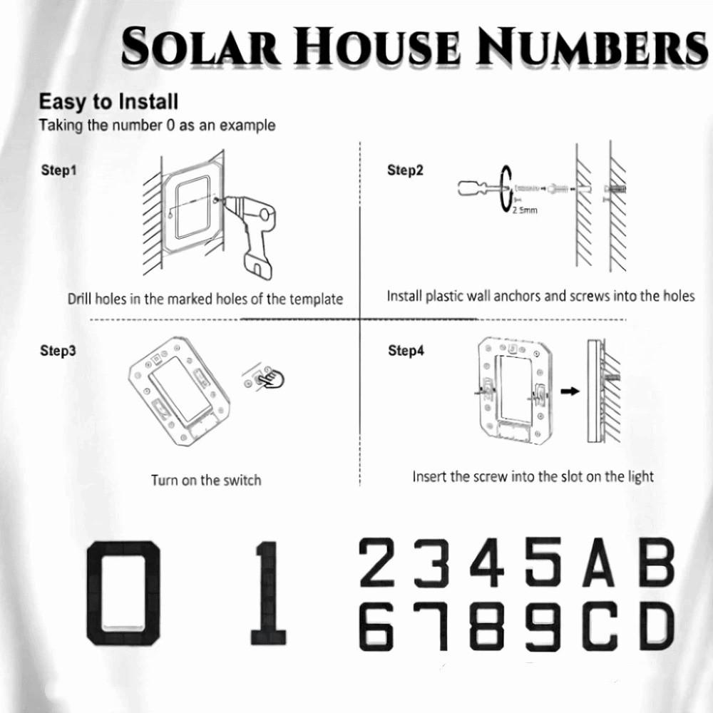 Waterproof LED House Number Plaque 6.7IN Solar Digital Doorplate LED Address Numbers Signs Outdoor