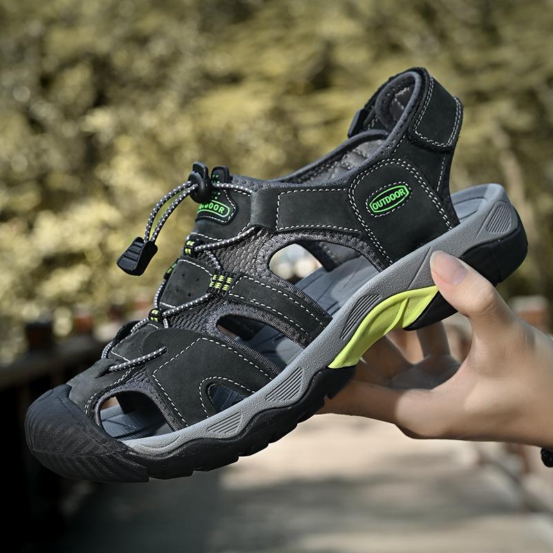 Кожаные мужские пляжные сандалии для воды, летние уличные повседневные спортивные сандалии с закрытым носком, нескользящие мягкие походные забродные кроссовки